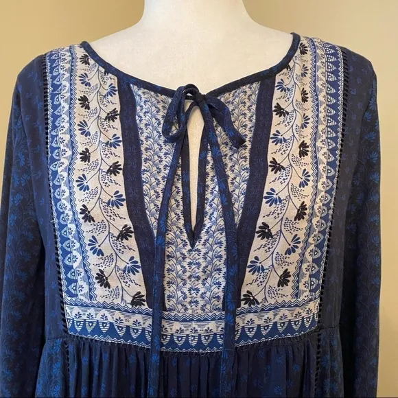 Sundance Estelle Embroidered Blue Peasant Dress - S