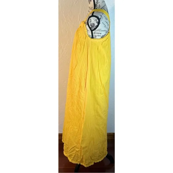 Sundance Sea Breeze Dobby Cotton Butter Yellow Ribbon Strap Maxi Dress, size XS