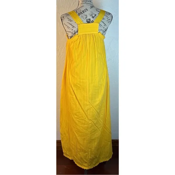 Sundance Sea Breeze Dobby Cotton Butter Yellow Ribbon Strap Maxi Dress, size XS