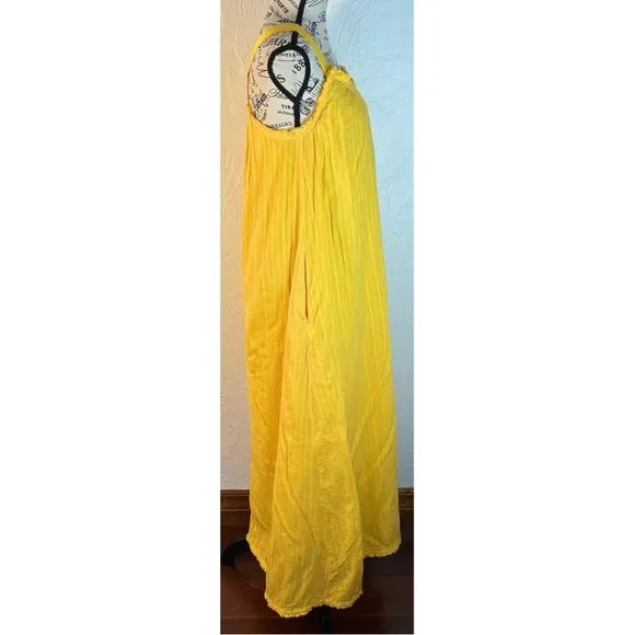 Sundance Sea Breeze Dobby Cotton Butter Yellow Ribbon Strap Maxi Dress, size XS