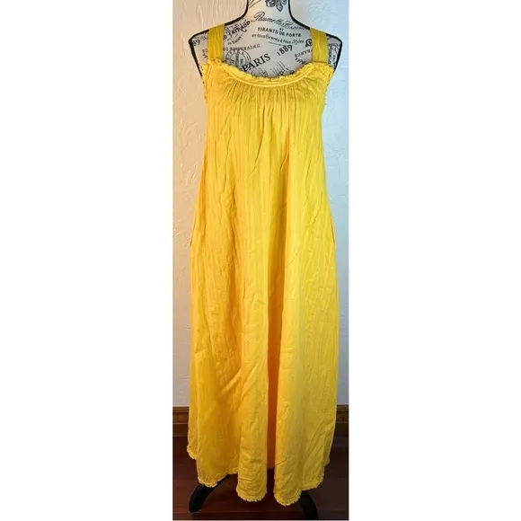 Sundance Sea Breeze Dobby Cotton Butter Yellow Ribbon Strap Maxi Dress, size XS