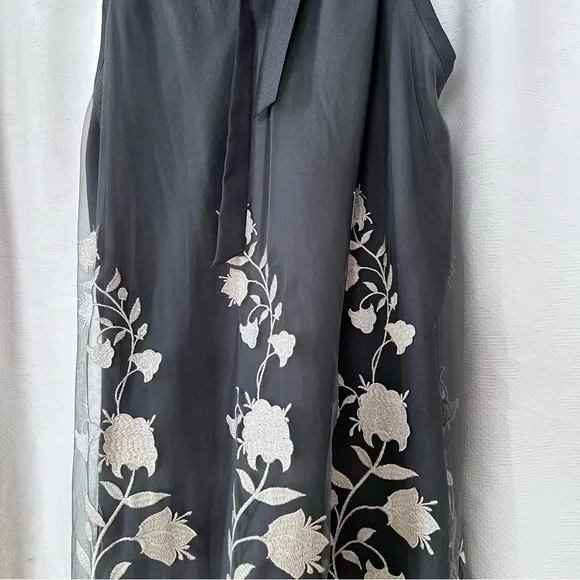 Sundance Womens Sheer Floral Embroidered Trapeze Dress in Gray and Cream Size S