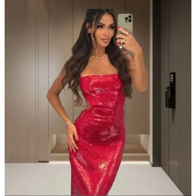 suspender sequined dress