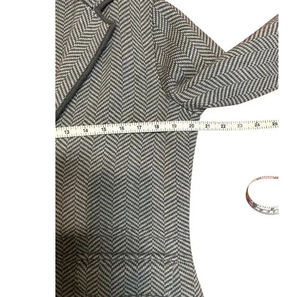 TALBOTS Gray Herringbone Sweater Jacket Button Cardigan 100% Merino Wool MEDIUM