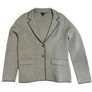 TALBOTS Gray Herringbone Sweater Jacket Button Cardigan 100% Merino Wool MEDIUM
