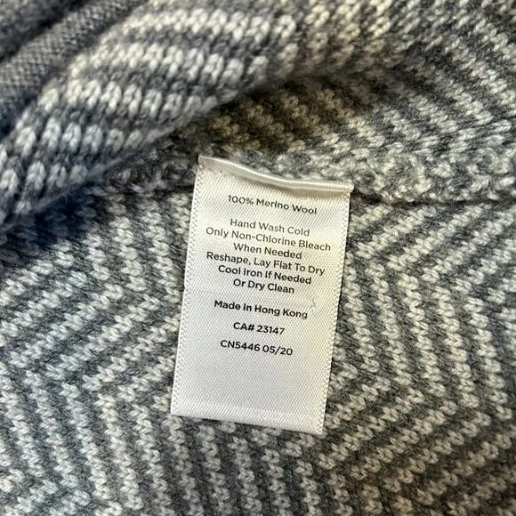 TALBOTS Gray Herringbone Sweater Jacket Button Cardigan 100% Merino Wool MEDIUM