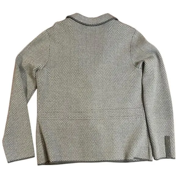 TALBOTS Gray Herringbone Sweater Jacket Button Cardigan 100% Merino Wool MEDIUM