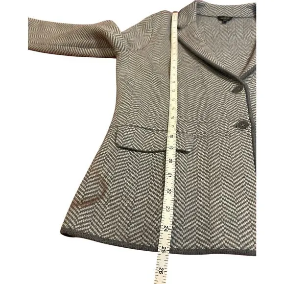 TALBOTS Gray Herringbone Sweater Jacket Button Cardigan 100% Merino Wool MEDIUM