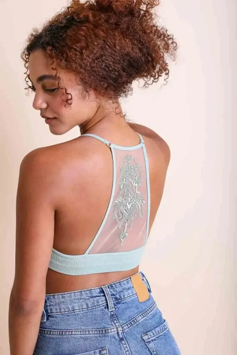 TATTOO MESH RACERBACK BRALETTE