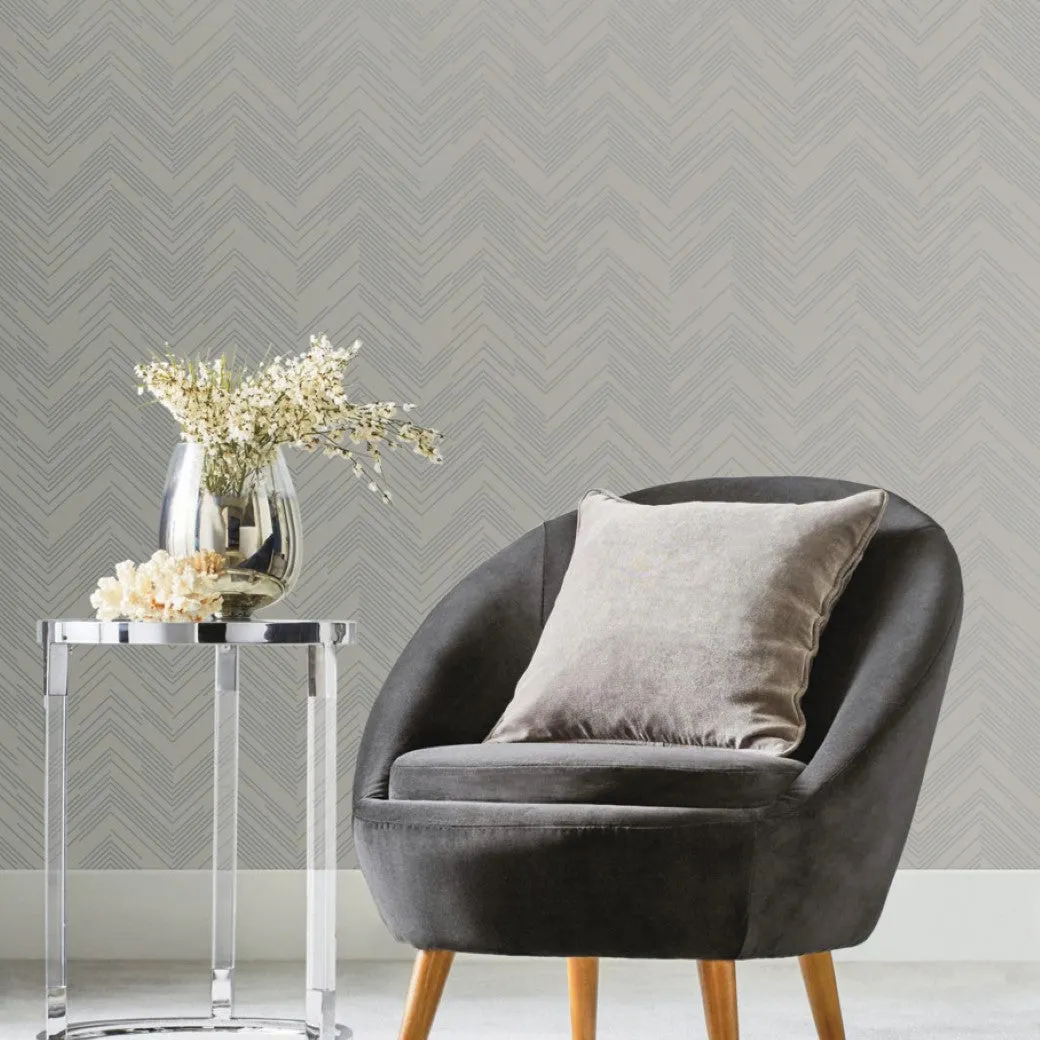 Taupe & Silver Polished Chevron Wallpaper (60 SqFt)