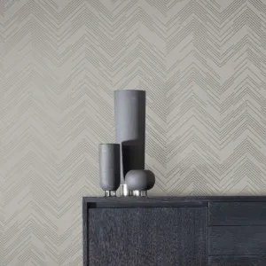 Taupe & Silver Polished Chevron Wallpaper (60 SqFt)