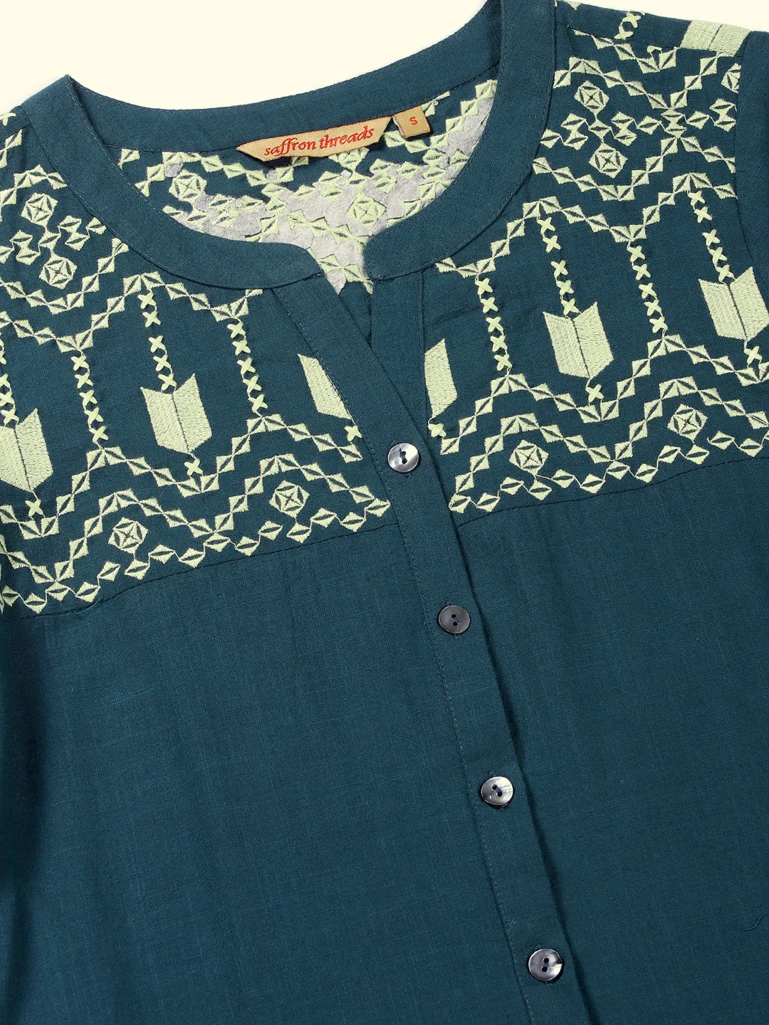 Teal Boho Midi Dress with Embroidered Details