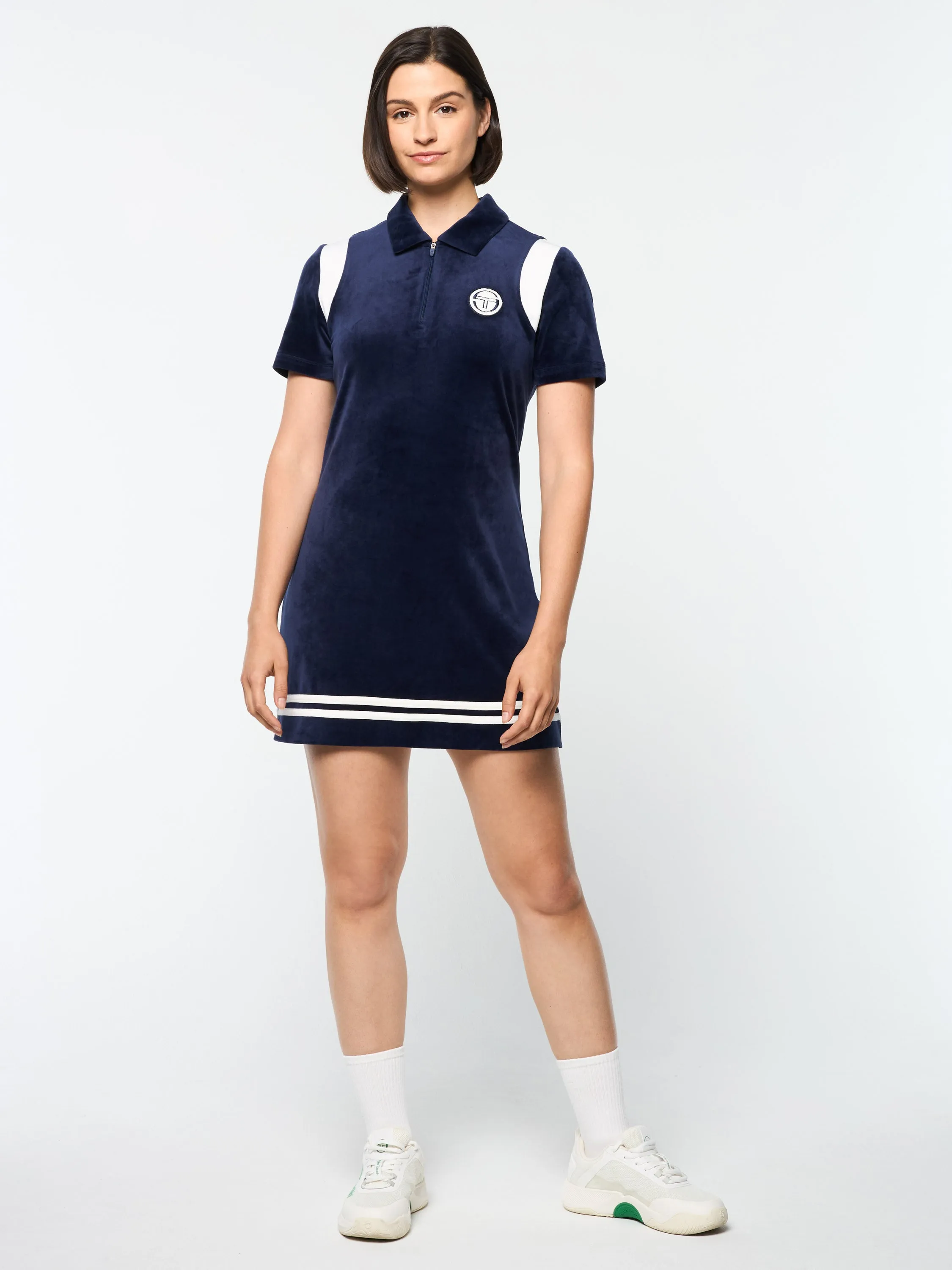 Veneto Velour Polo Mini Dress- Maritime Blue