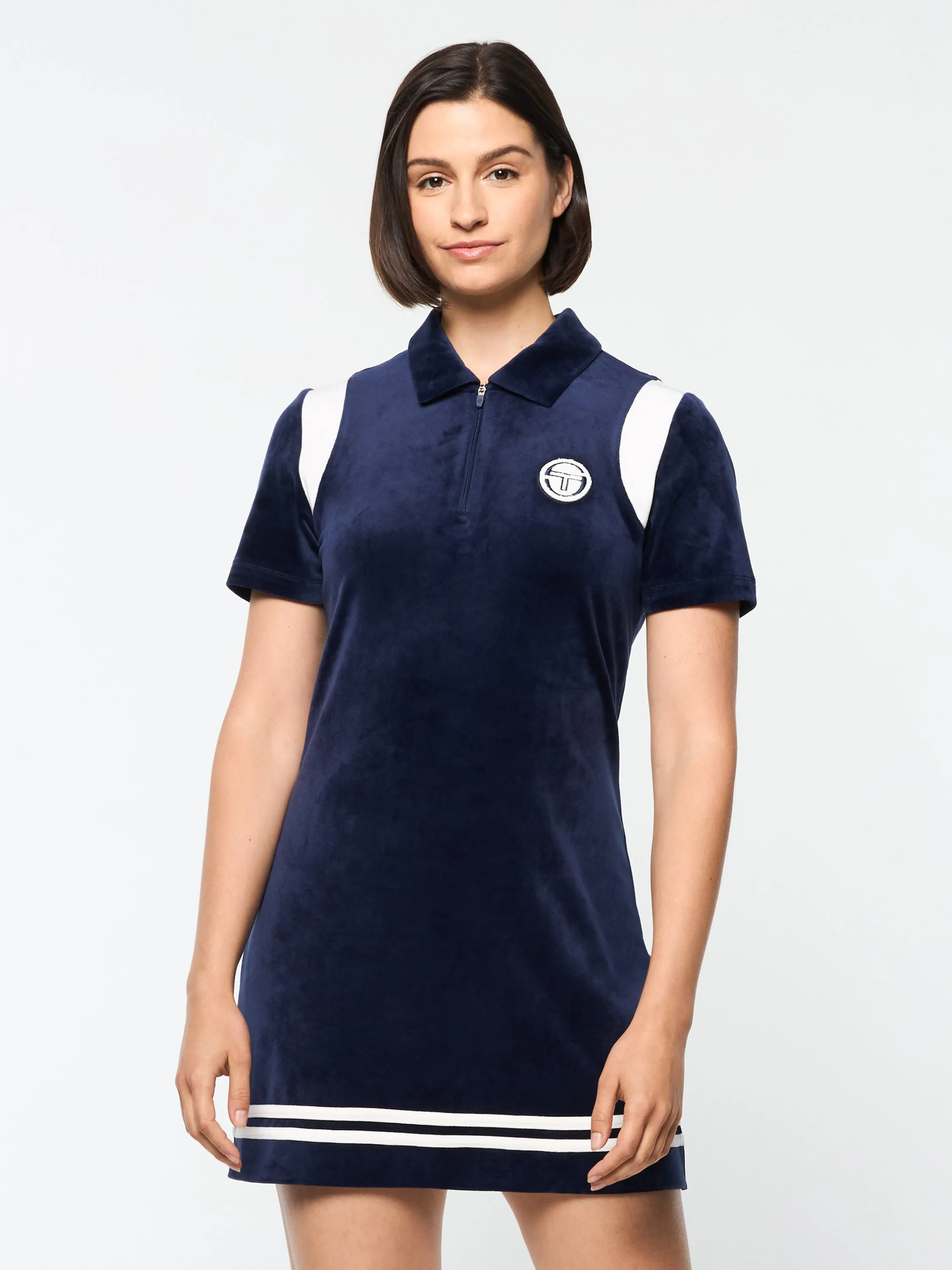Veneto Velour Polo Mini Dress- Maritime Blue