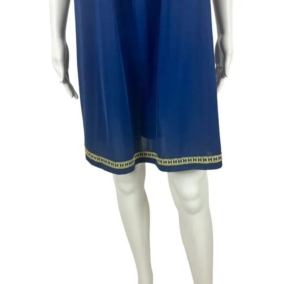 Vintage 70s Boho Nightie Women's Small Gilead Navy Embroidered Shift Lingerie