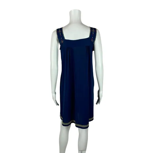 Vintage 70s Boho Nightie Women's Small Gilead Navy Embroidered Shift Lingerie