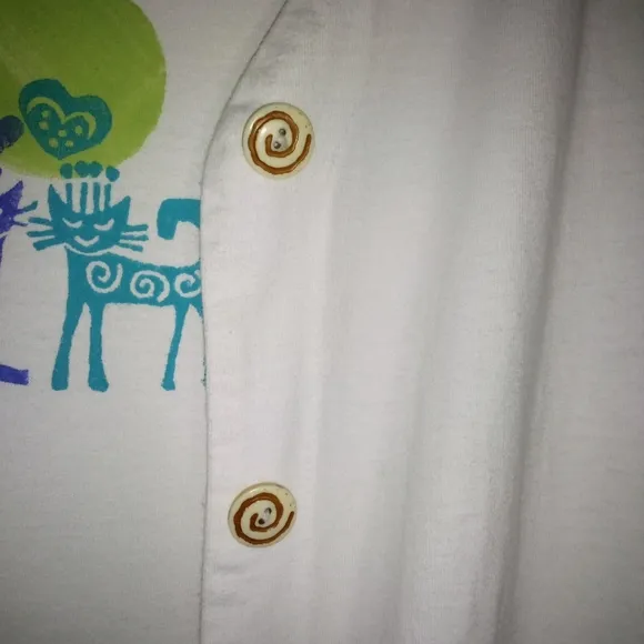 Vintage 90's Focus 2 Piece Dress Set White with Cat Theme Size L