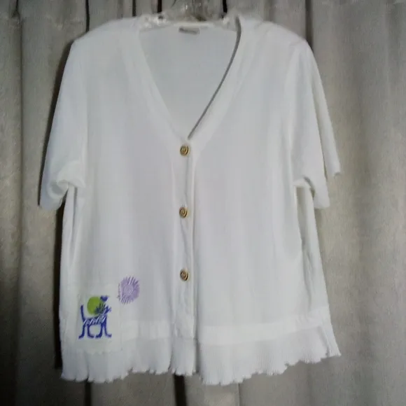 Vintage 90's Focus 2 Piece Dress Set White with Cat Theme Size L