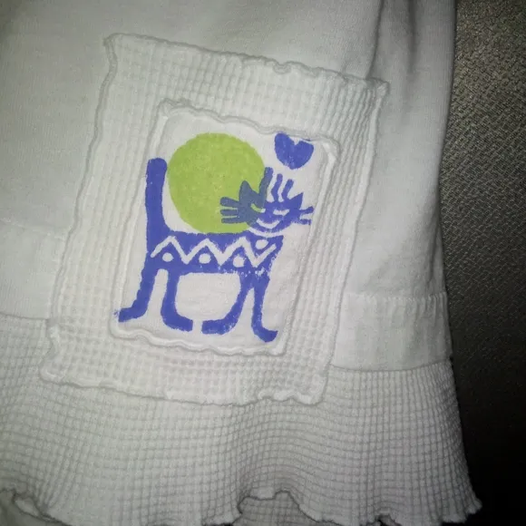 Vintage 90's Focus 2 Piece Dress Set White with Cat Theme Size L