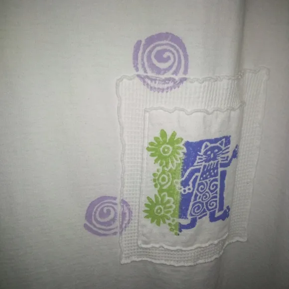 Vintage 90's Focus 2 Piece Dress Set White with Cat Theme Size L