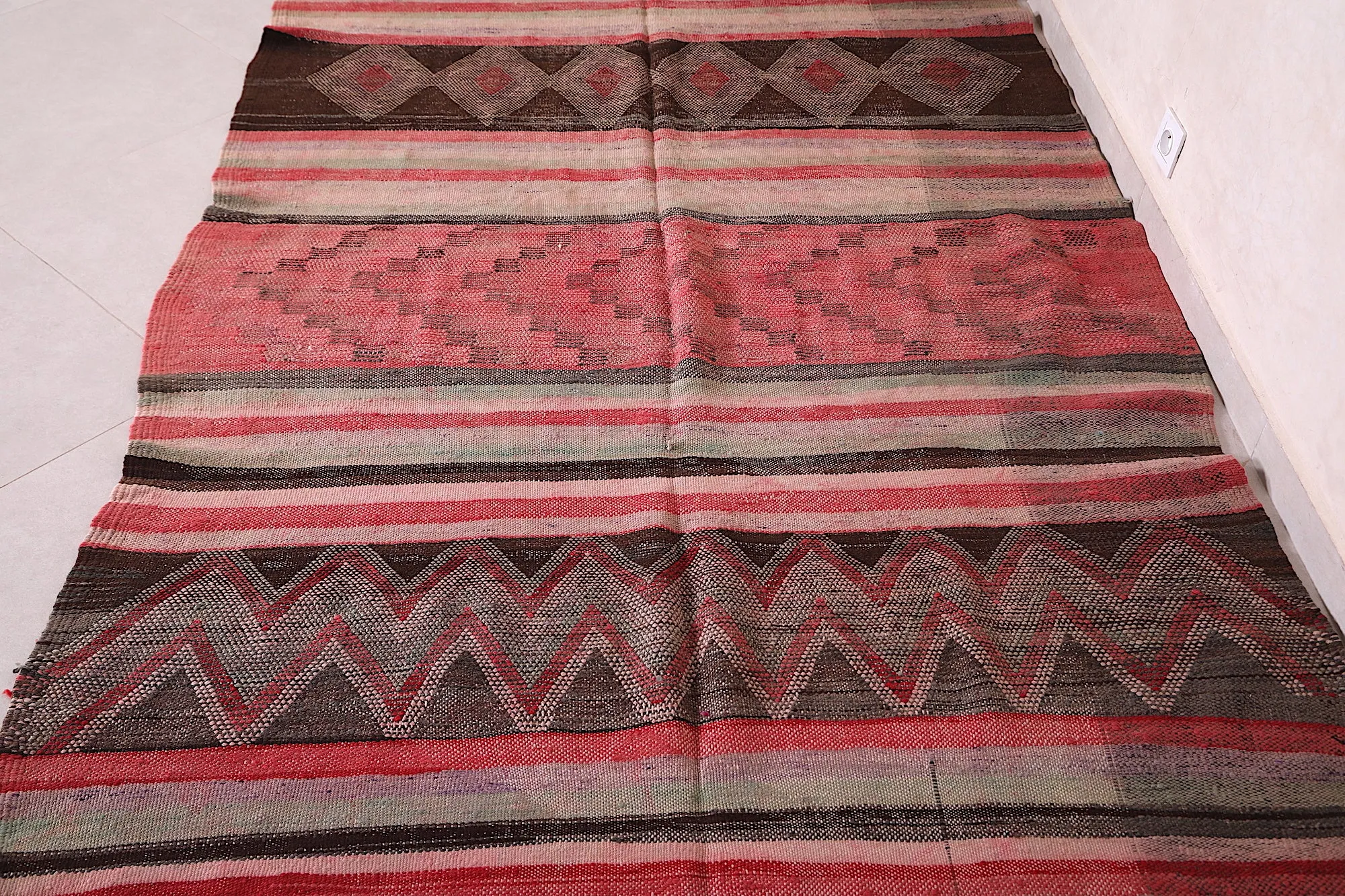 Vintage Berber Handwoven Kilim Runner Rug - 5.2 FT X 11.1 FT