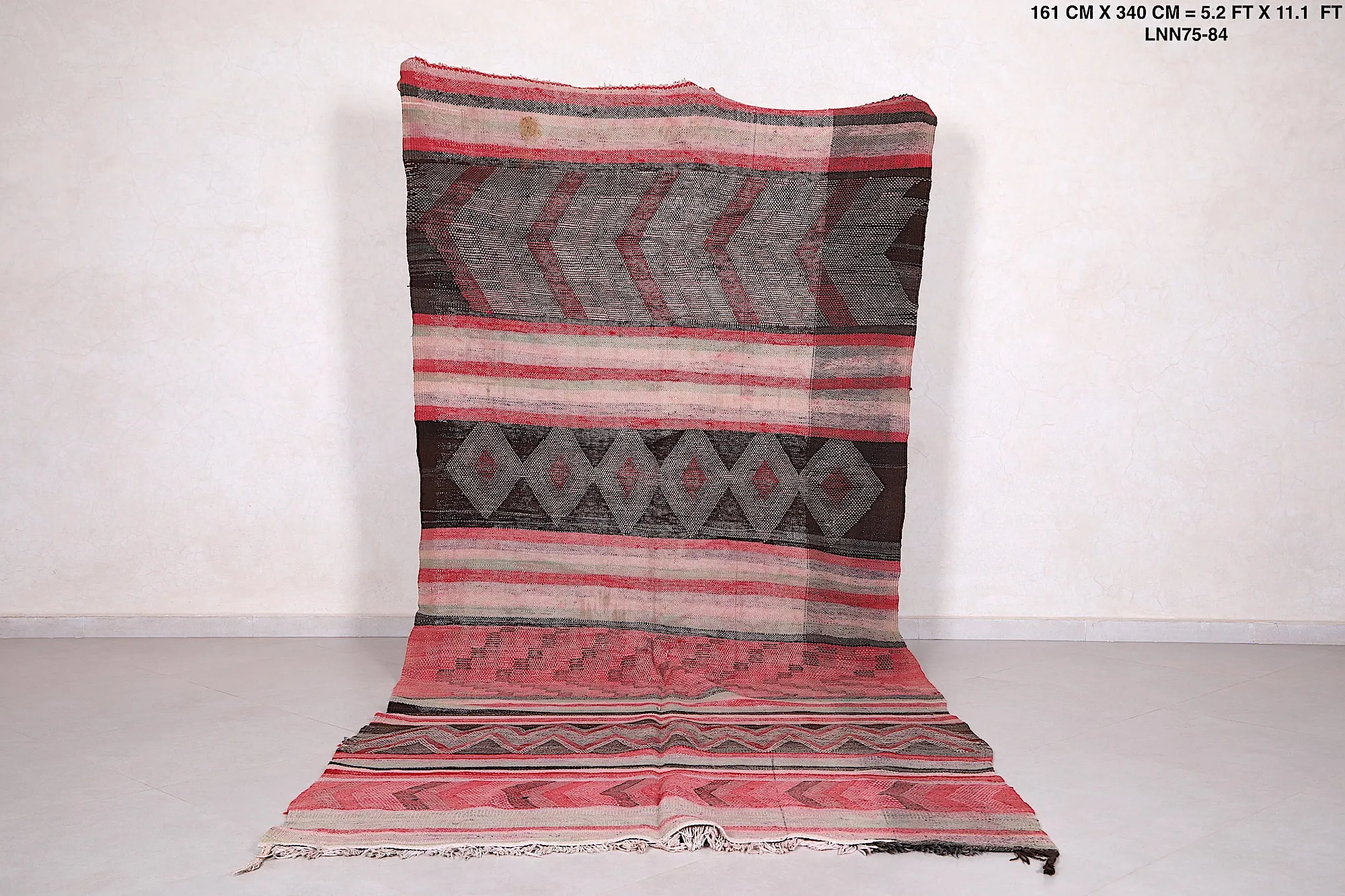 Vintage Berber Handwoven Kilim Runner Rug - 5.2 FT X 11.1 FT