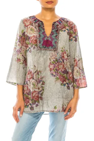 Vintage Boho Floral Tunic with Embroidery