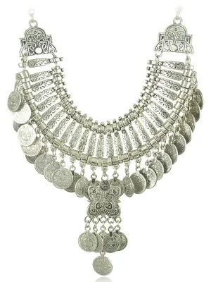 Vintage Commemorative Coin Sequined Tassel Necklace