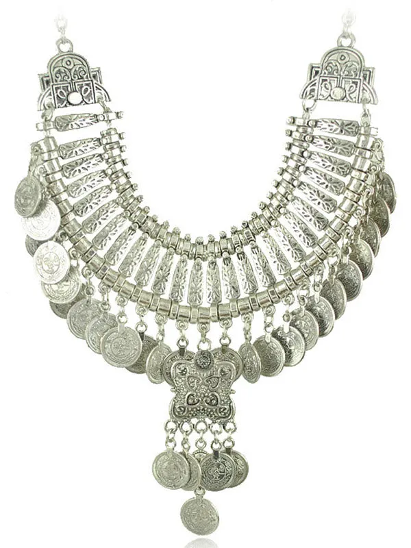 Vintage Commemorative Coin Sequined Tassel Necklace
