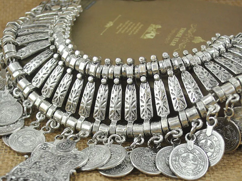 Vintage Commemorative Coin Sequined Tassel Necklace
