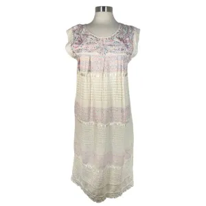 Vintage Women's Embroidered Night Dress S/M Pink Purple Short Sleeve Telar Boho