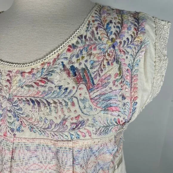 Vintage Women's Embroidered Night Dress S/M Pink Purple Short Sleeve Telar Boho