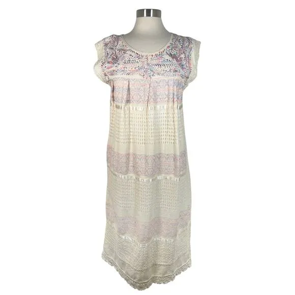 Vintage Women's Embroidered Night Dress S/M Pink Purple Short Sleeve Telar Boho