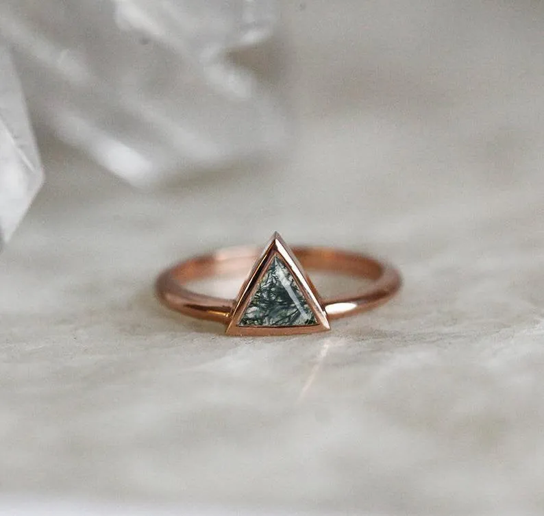 Vivian Triangle Moss Agate Ring