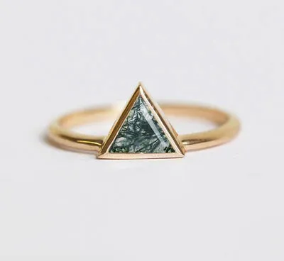 Vivian Triangle Moss Agate Ring