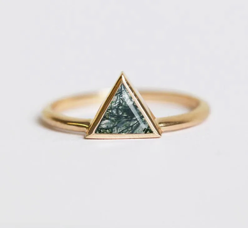 Vivian Triangle Moss Agate Ring