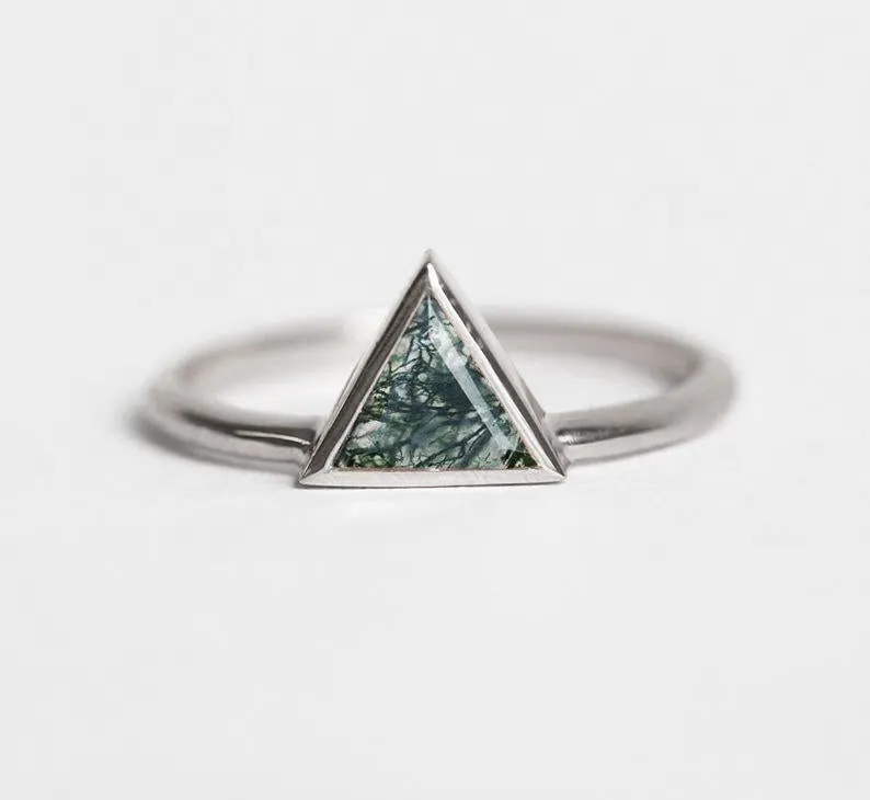 Vivian Triangle Moss Agate Ring