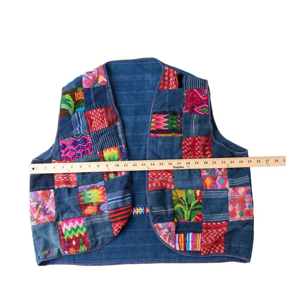 Vtg 80s 90s Patchwork Boho Vest L/XL Embroidered Hippie Festival Handmade Hippie