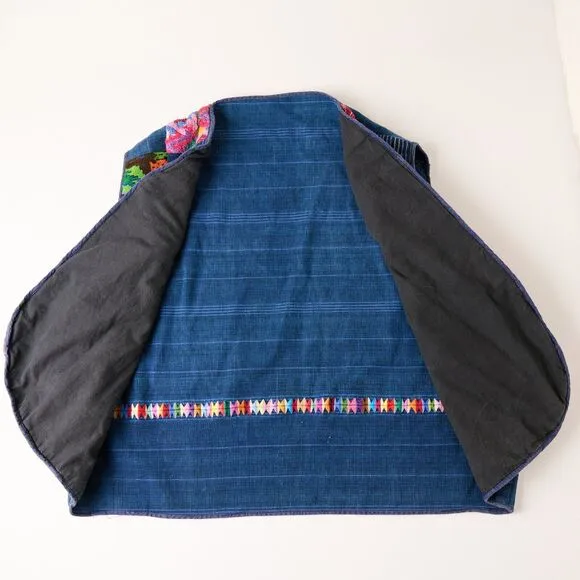 Vtg 80s 90s Patchwork Boho Vest L/XL Embroidered Hippie Festival Handmade Hippie