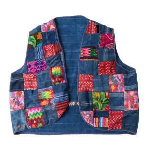 Vtg 80s 90s Patchwork Boho Vest L/XL Embroidered Hippie Festival Handmade Hippie
