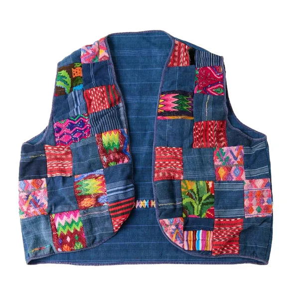 Vtg 80s 90s Patchwork Boho Vest L/XL Embroidered Hippie Festival Handmade Hippie