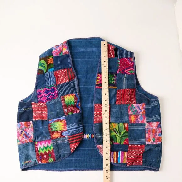 Vtg 80s 90s Patchwork Boho Vest L/XL Embroidered Hippie Festival Handmade Hippie