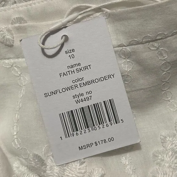 WALTER BAKER NWT ($178) Boho White Sunflower Embroidered Skirt 10