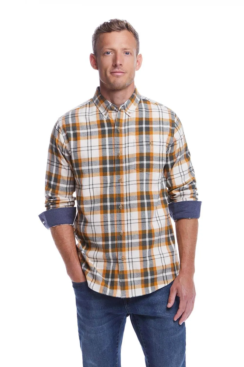 Weatherproof Vintage Brushed Flannel Shirt for Men in Lily White |  F2485572GK-LILYWHITE