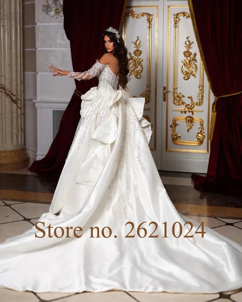 Wedding Guest Dresses: Crystal Sequins Long Sleeve 2 pieces Mermaid Wedding Dress