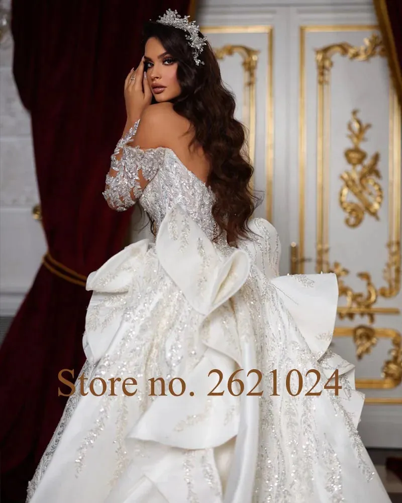 Wedding Guest Dresses: Crystal Sequins Long Sleeve 2 pieces Mermaid Wedding Dress