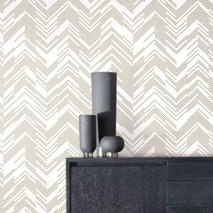 White & Gold Polished Chevron Wallpaper (60 SqFt)