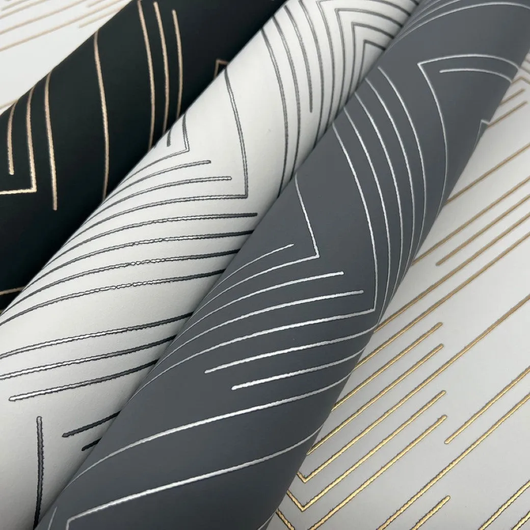 White & Gold Polished Chevron Wallpaper (60 SqFt)