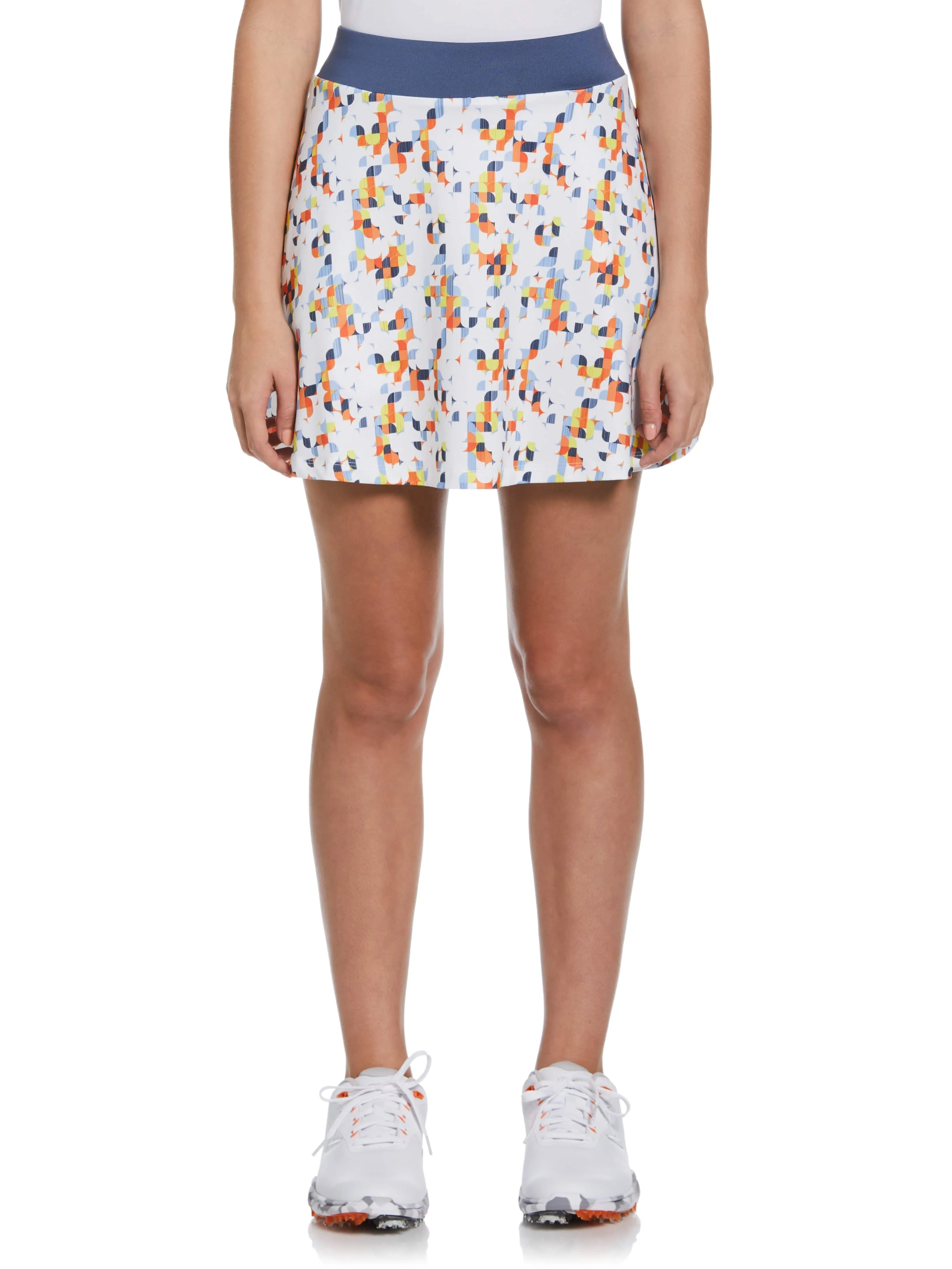 Womens 17" Geo Print Flounce Golf Skort