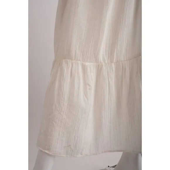 Zara Womans Boho Maxi Dress Size L White Aztec Embroidered beaded 3798/023 NWd